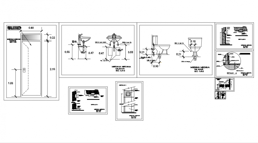 Bathroom detail with elevation of different area design dwg file