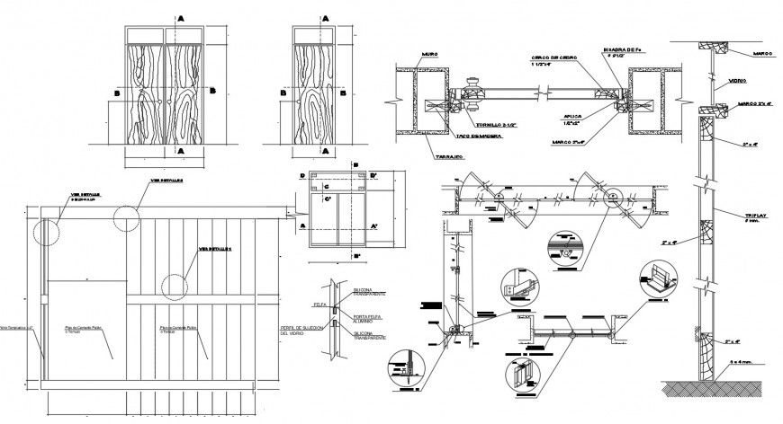 Bathroom doors elevation and installation drawing details dwg file