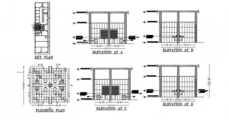 Bathroom elevation, section, plan, key plan and installation drawing details dwg file
