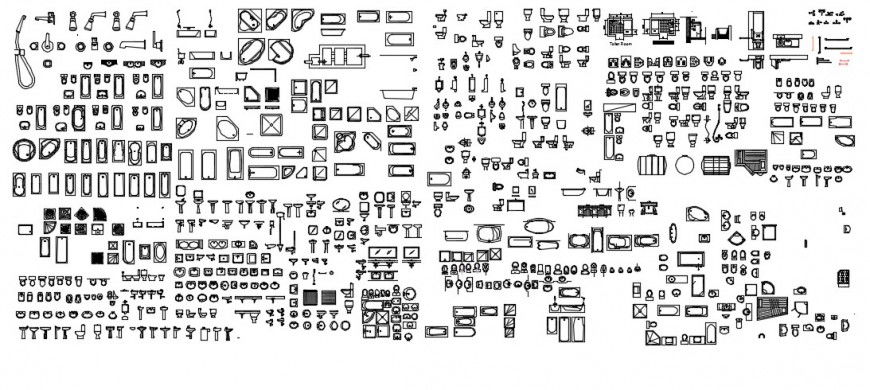 Bathroom faucets and accessories 2d block detailing dwg file
