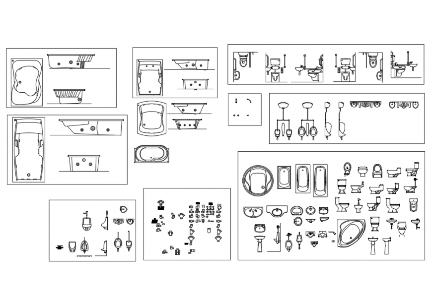 Bathroom fixtures sanitary blocks cad drawing details dwg file