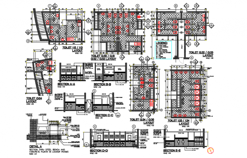 Bathroom for Public of construction design drawing