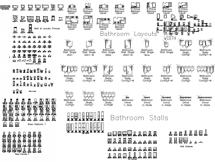 Bathroom layout and bathroom stalls drawing in dwg file.