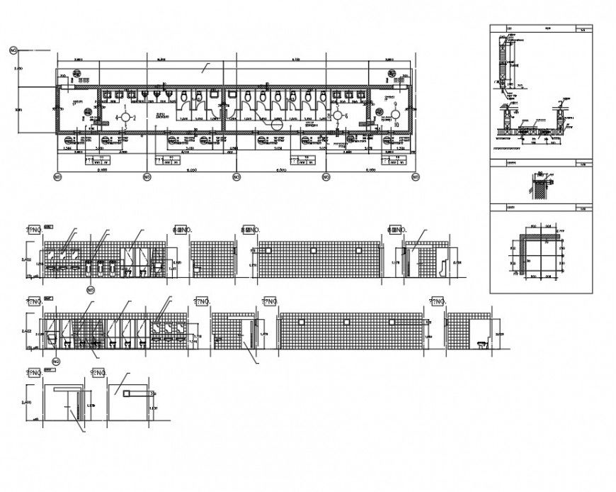 Bathroom plan, elevation and section detail dwg file