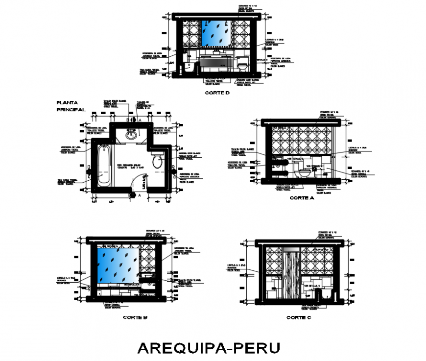 Bathroom plan,elevation and side view detail dwg file