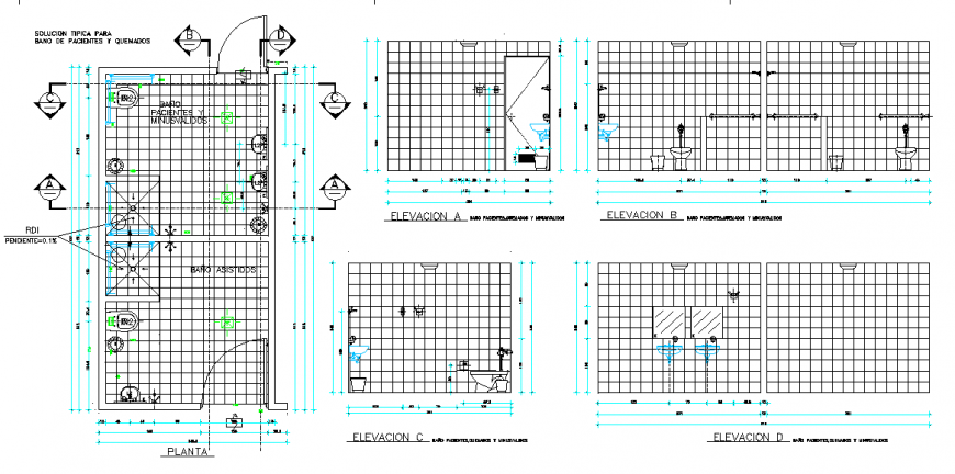 Bathroom Plan & Elevation Detail in DWG file
