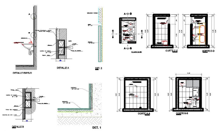 Bathroom plan , section drawing in dwg file.