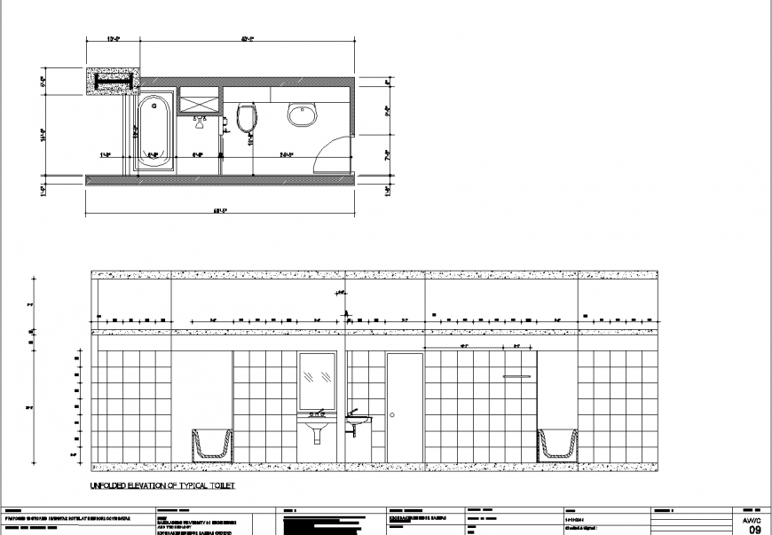 Bathroom plan and elevation drawing in dwg file.