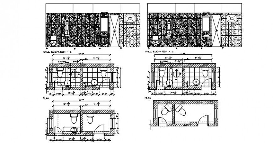Bathroom plan and elevation drawings 2d view autocad software file