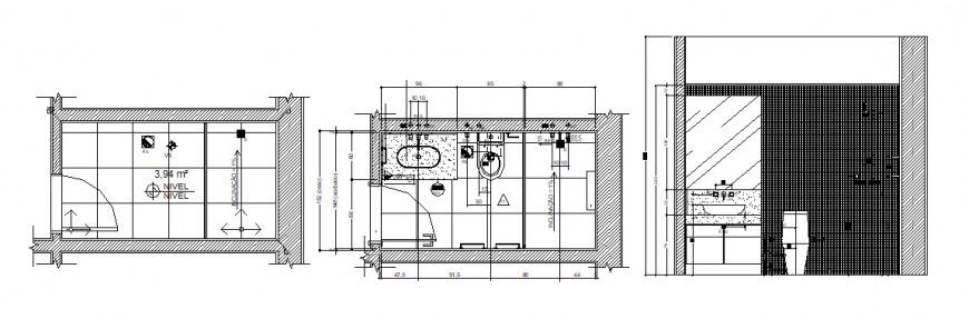 Bathroom plan and elevation in AutoCAD software
