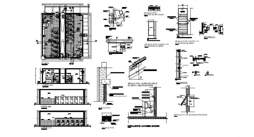 Bathroom plan and elevation with detail in auto cad