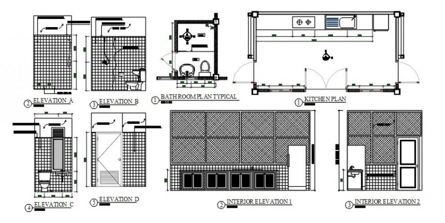 Bathroom plan and kitchen details drawings 2d view autocad file