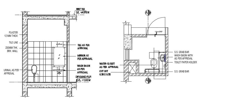 Bathroom plan and sectional elevation detail file