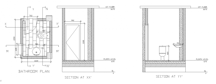 Bathroom plan layout drawing in dwg file.