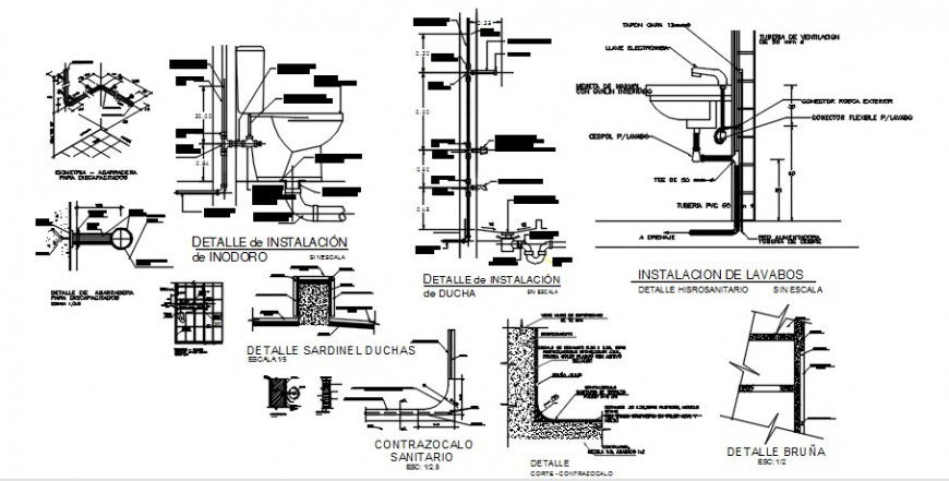 Bathroom plans, plumbing construction and structure details dwg file