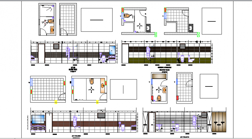 Bathroom section, interior and installation details dwg file
