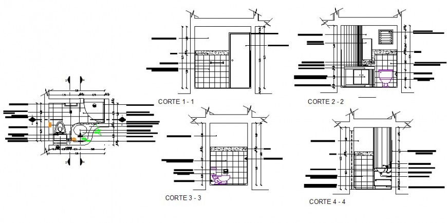 Bathroom section and installation cad drawing details dwg file