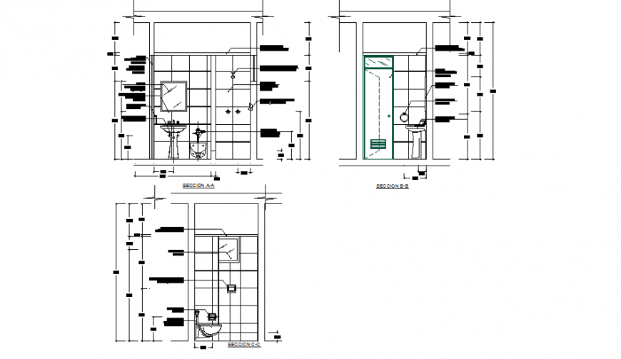 Bathroom section plan layout file