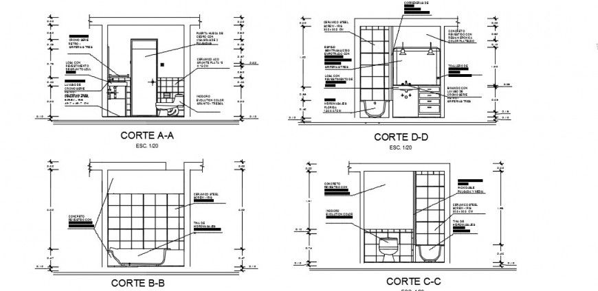 Bathroom sectional elevation detailing furniture dwg file