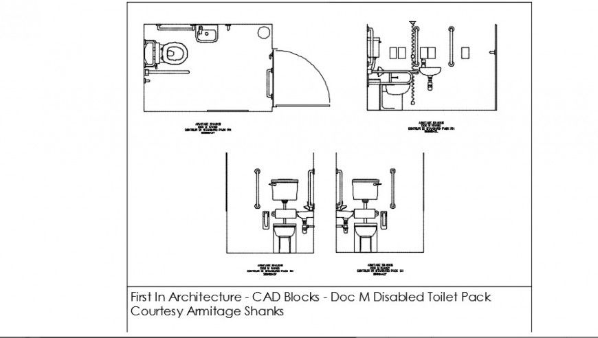 Bathroom CAD Drawing Showing Front and Side Sectional Elevations
