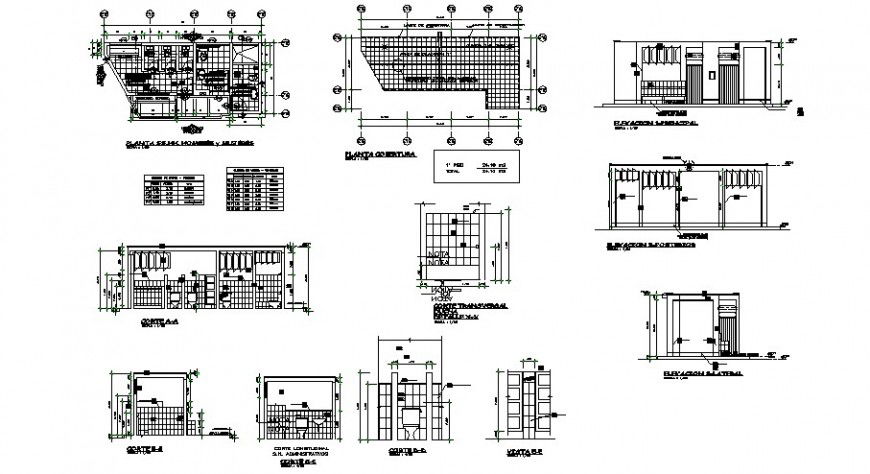 Bathroom sections, plan and installation drawing details for school dwg file