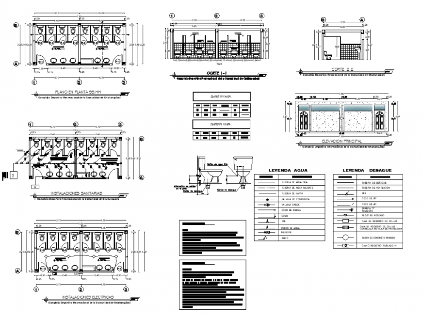 Bathroom service plan and section autocad file