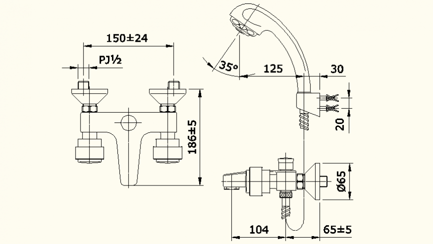 Bathroom shower system detail elevation dwg file