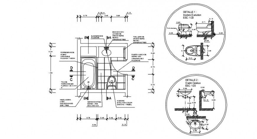 Bathroom top view furniture detailing dwg file