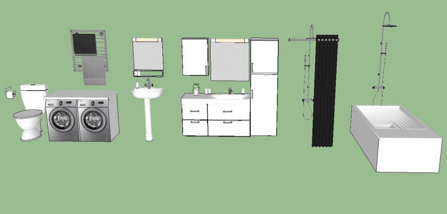 Bathroom units detail 3d model layout CAD structural blocks sketch-up file
