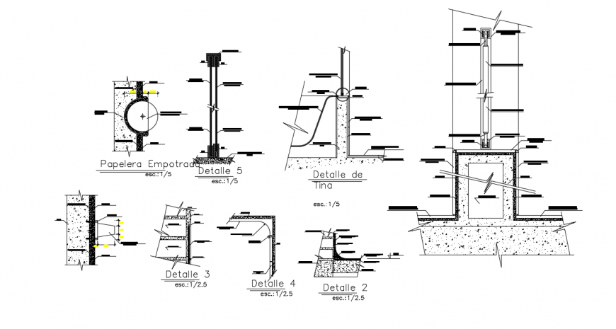 Bathroom wall section and constructive structure drawing details dwg file