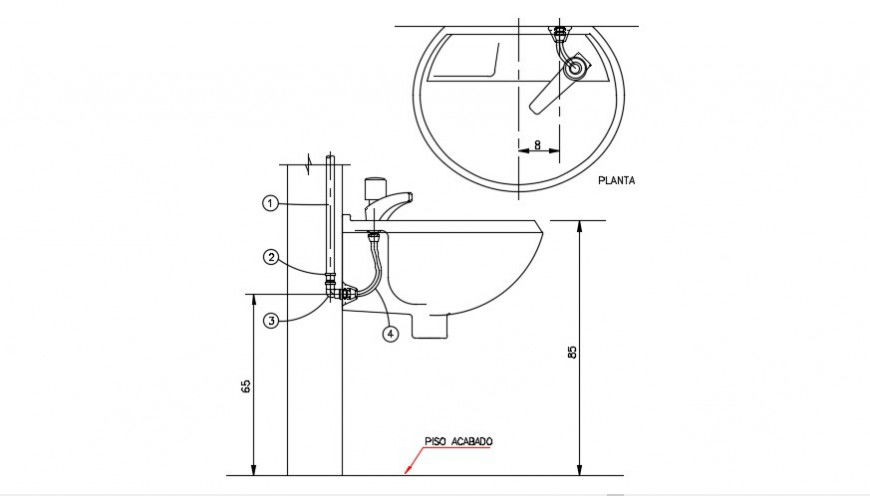 Bathroom wash basin section and installation details dwg file