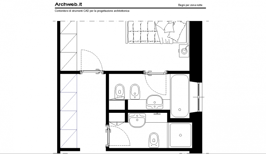 Bathroom with bathtub plan with detail dwg file.