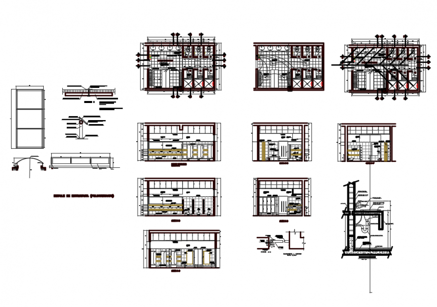 Bathroom with sectional, sanitary installation and plumbing details dwg file
