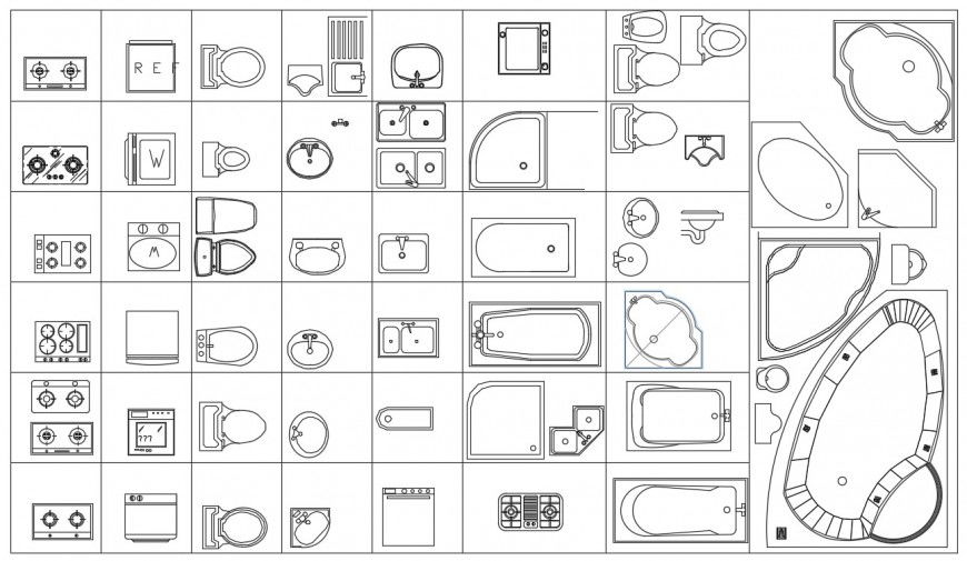 Bathtub details and other cad blocks file
