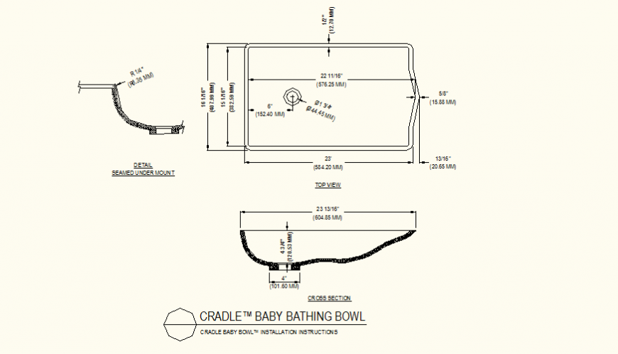 Bay bathing tub detail plan and section layout file