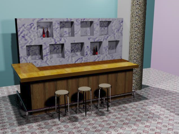 Interior 3D Bar Plan with Seating and Design CAD Layout AutoCAD File