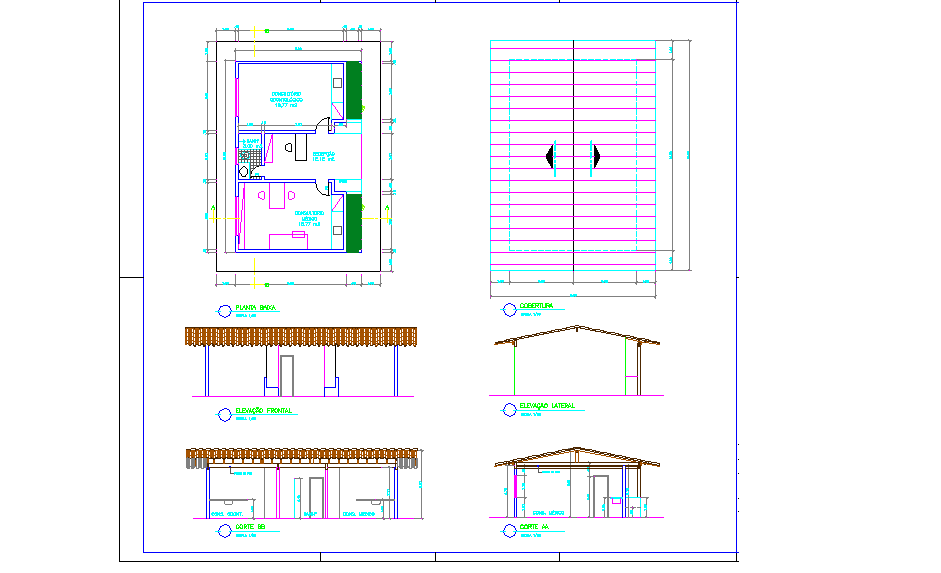 Simple Clinic Design DWG with Floor Plan Elevation and Roof Layout