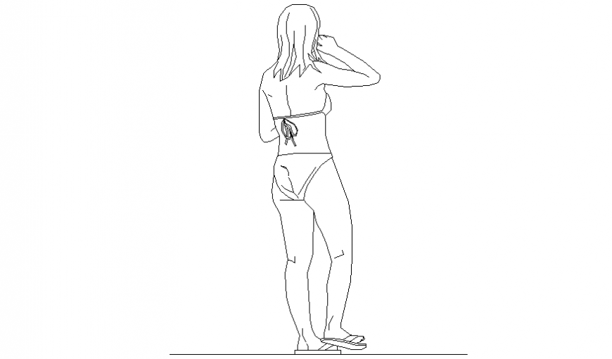 Beach area women with back side view dwg file 