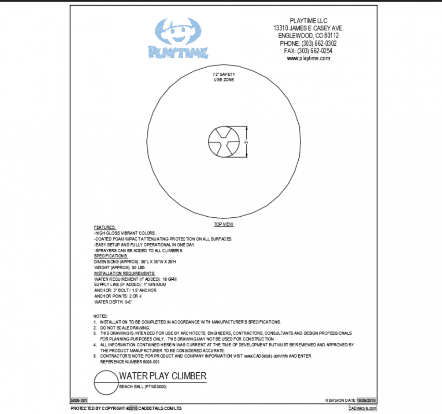 Beach ball water play equipment details dwg file