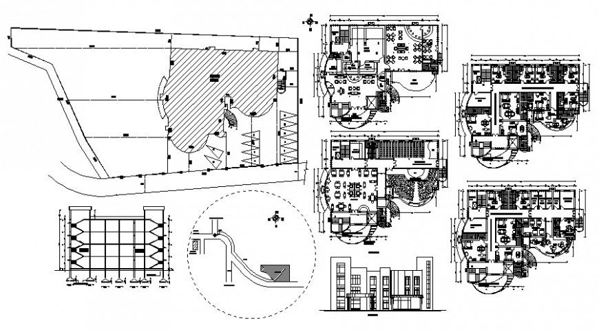 Beach hotel multi-level detailed architecture project dwg file