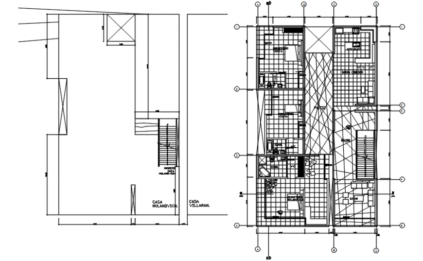 Beach house architecture layout plan with furniture drawing details dwg file