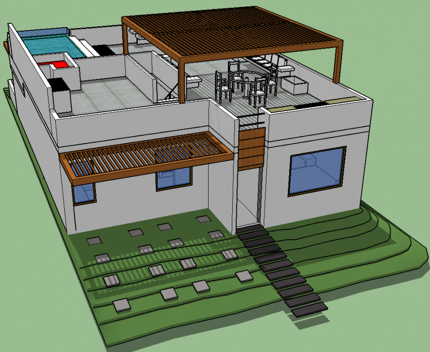 Beach house detail 3d drawing in skp file.