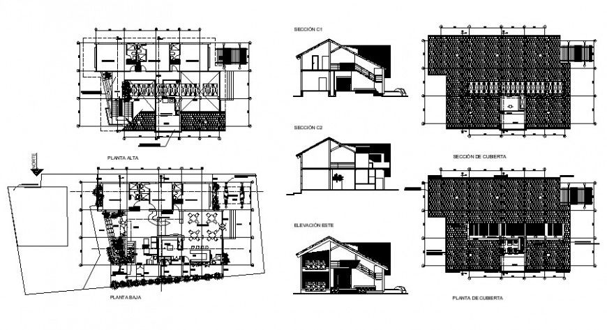 Beach house elevation, section and floor plan cad drawing details dwg file