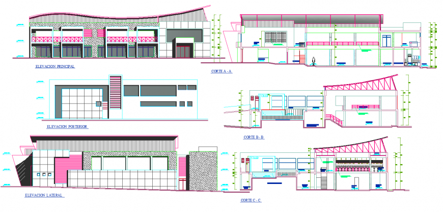 Beach house elevation detail drawing in dwg AutoCAD file.