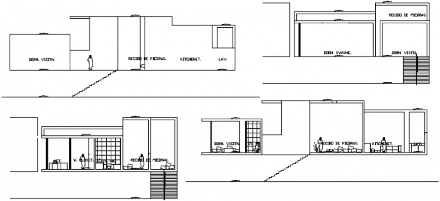 Beach house four sided section cad drawing details dwg file