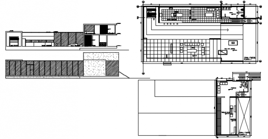Beach house front and back elevation and floor plan drawing details dwg file