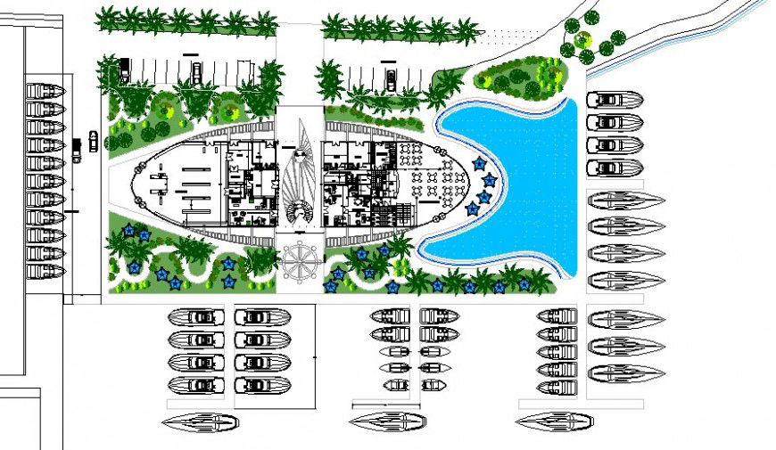 Beach side restaurant layout plan in AutoCAD file.