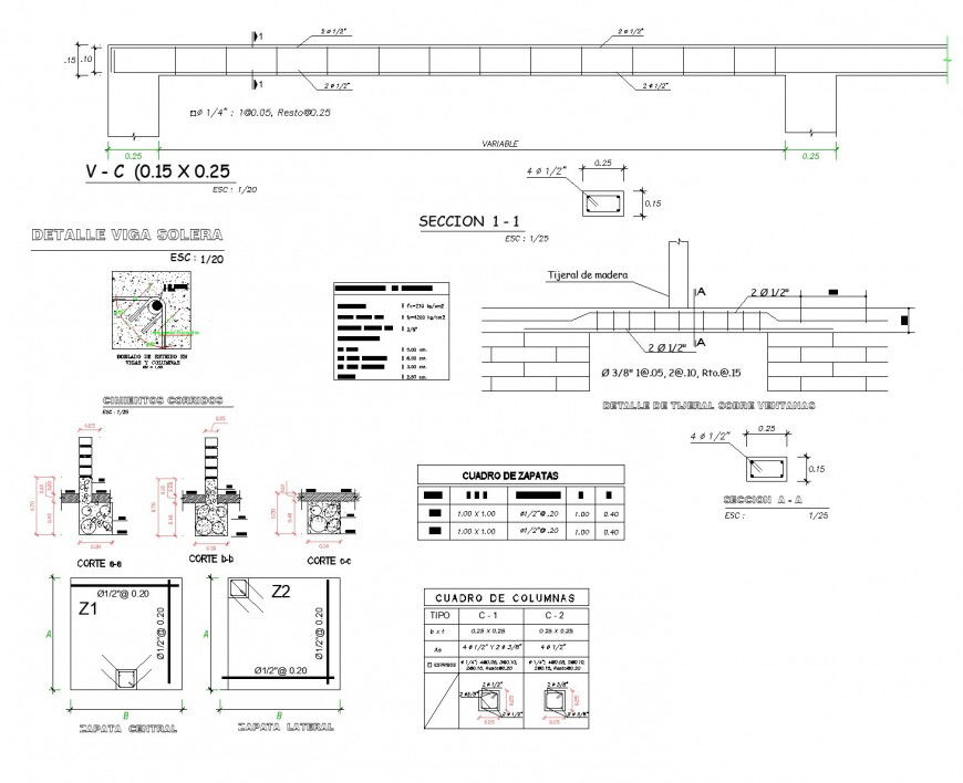 Beam, column and foundation section plan autocad file