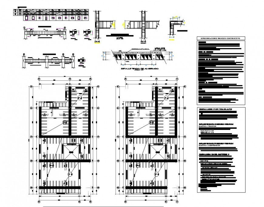 Beam and column detail in plan and section autocad file