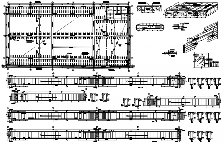 Beam and column detail with construction view of plan in AutoCAD file